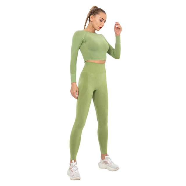 Green Seamless Long Sleeve Yoga Sports Set TQE00135-9