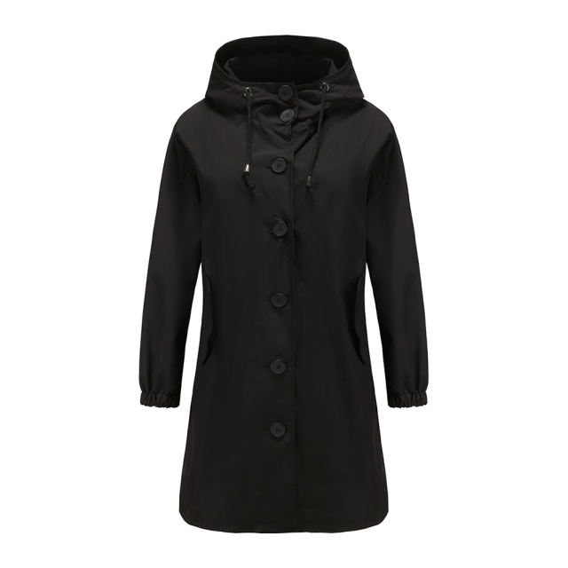Black Weatherproof Hooded Outdoor Rainproof Coat TQK280160-2