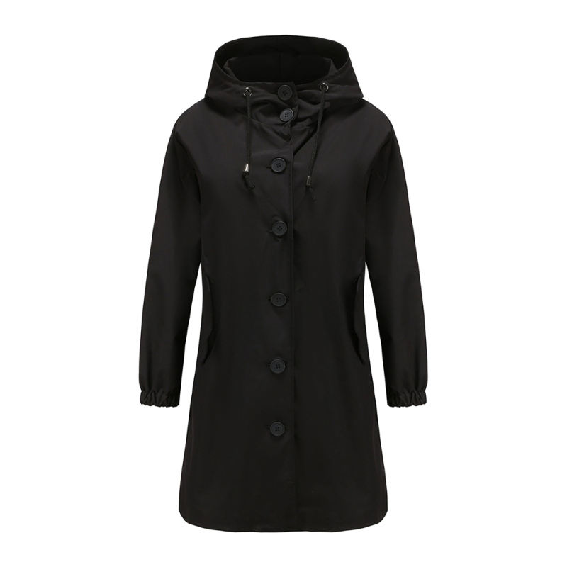 Black Weatherproof Hooded Outdoor Rainproof Coat TQK280160-2