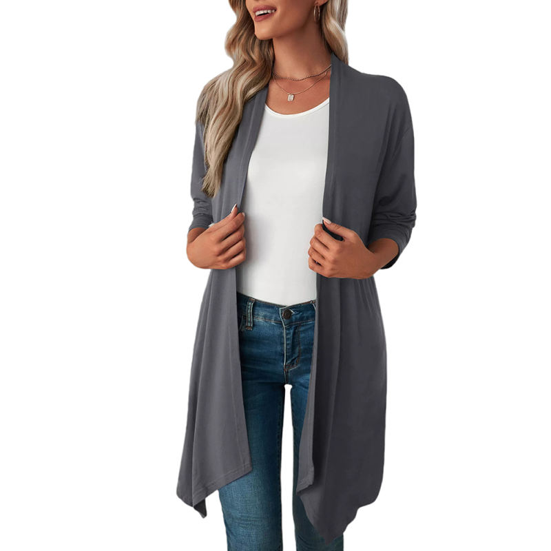 Dark Gray Cotton Blend 1/2 Sleeve Lightweight Small Coat TQK280179-26