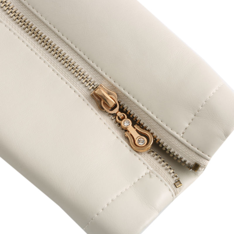 Beige Stand Collar Zipper Detail PU Leather Jacket TQK280094-46