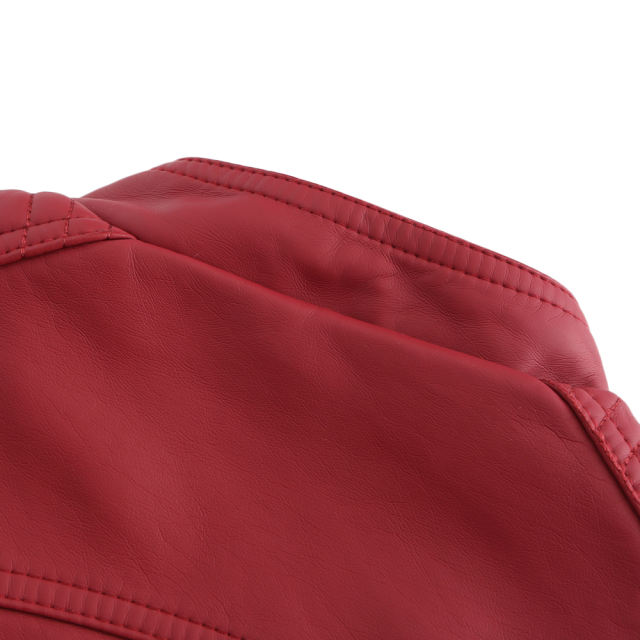 Red Zipper Slim Fit Motorcycle PU Leather Jacket TQK280090-3