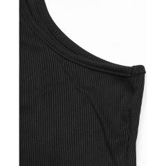 Black Multi Cut-out Asymetrical Rib Bodysuit TQV220140-2