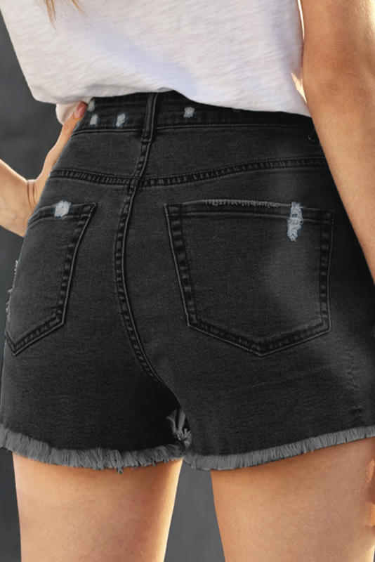 Black Gypsy Mid-rise Distressed Denim Shorts LC78858-2