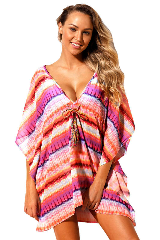 Rosy Multicolor Bohemian Print Caftan Cover-up