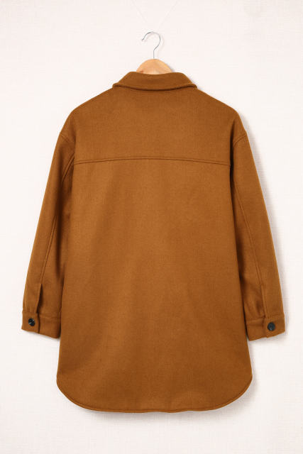 Brown Long Sleeve Pockets Buttoned Shirt Jacket LC8512409-17