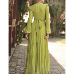 Green Long Sleeve Crop Shirt and Casual Pant Set TQF711037-9