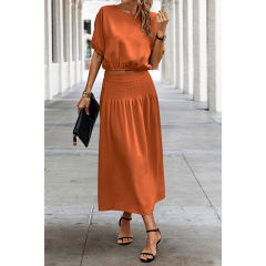 Orange Pleated Crop Top with Skirt Set TQX711094-14