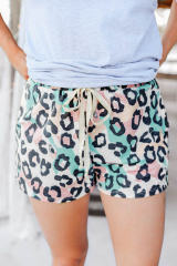 Leopard Print Elastic Waist Drawstring Shorts With Pocket LC771761-20