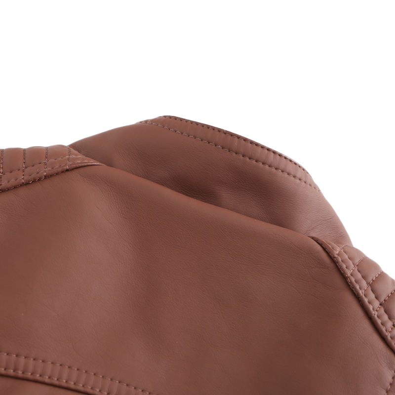 Coffee Zipper Slim Fit Motorcycle PU Leather Jacket TQK280090-15