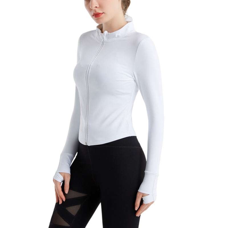 White Zipper Long Sleeve Tight Sport Jacket TQE38043-1