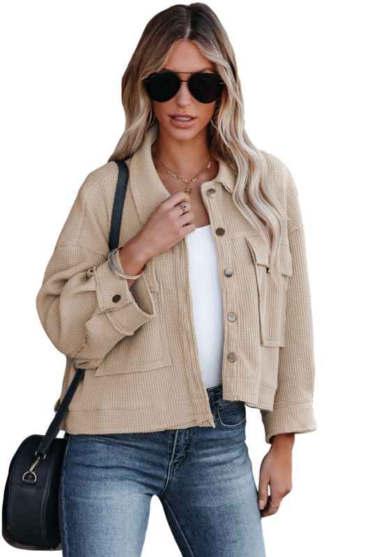 Khaki Waffle Knit Thermal Shacket LC8512529-16