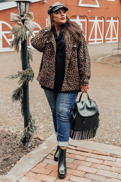 Plus Size Leopard Jacket PL851015-20