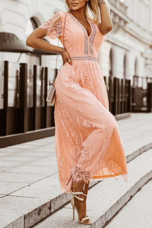 Pink Fill Your Heart Lace Maxi Dress LC611316-10