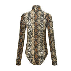 Brown Snake Print Turtleneck Bodysuit TQK00228-17