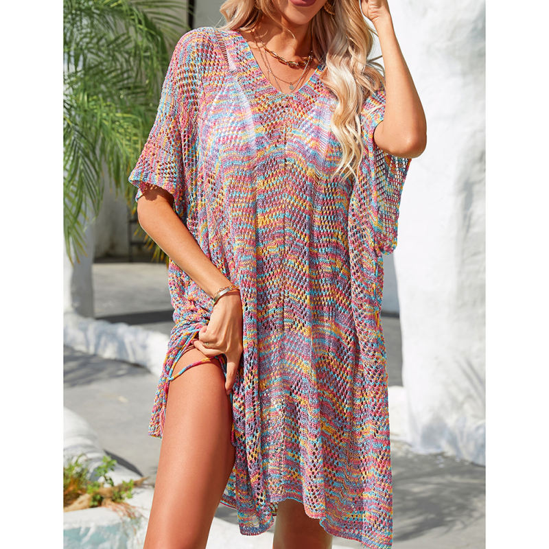 Purple Knitted V Neck Beach Cover Ups TQX650053-8