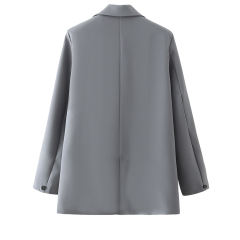 Dark Gray Lapel Collar Button Solid Color Blazer TQK260054-26