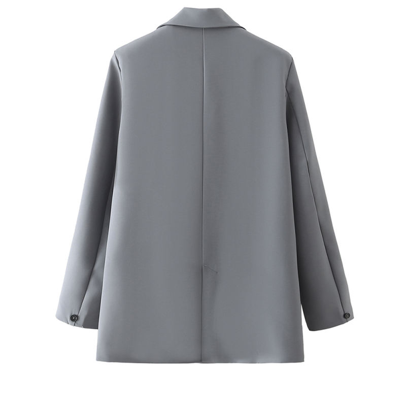 Dark Gray Lapel Collar Button Solid Color Blazer TQK260054-26