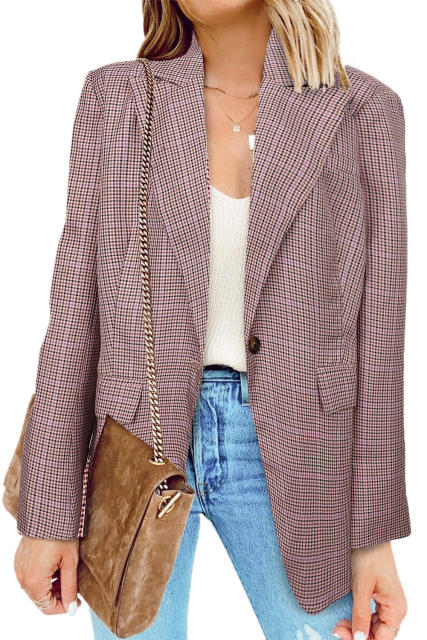 Plaid Print Lapel Collar Buttoned Blazer LC852187-3