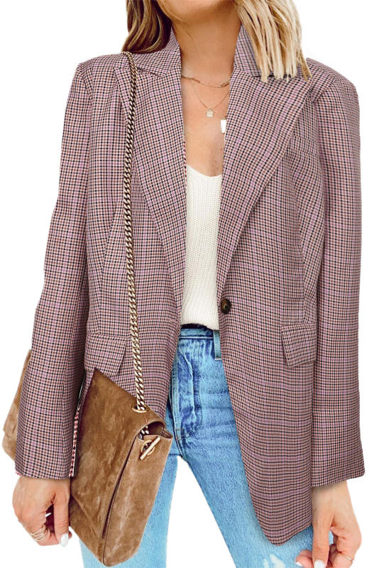 Plaid Print Lapel Collar Buttoned Blazer LC852187-3