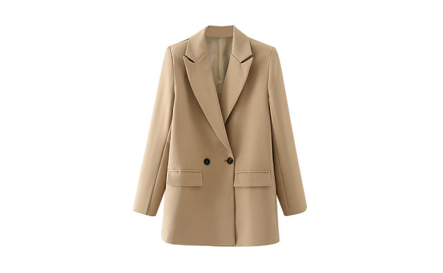 Khaki Lapel Collar Button Solid Color Blazer TQK260054-21