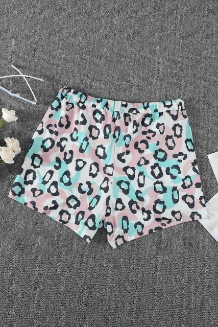 Leopard Print Elastic Waist Drawstring Shorts With Pocket LC771761-20