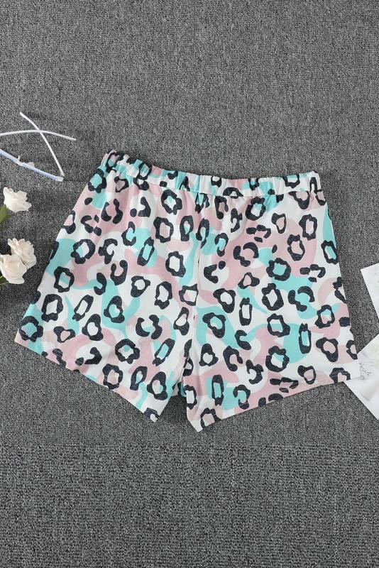 Leopard Print Elastic Waist Drawstring Shorts With Pocket LC771761-20