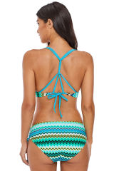 Greenish Zigzag Print Strappy Bikini Swimsuit
