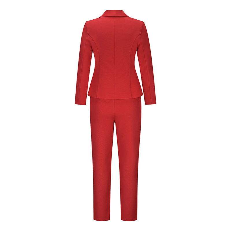 Red OL Button Blazer and Pants Set TQF711043-3