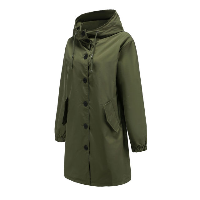 Army Green Weatherproof Hooded Outdoor Rainproof Coat TQK280160-27