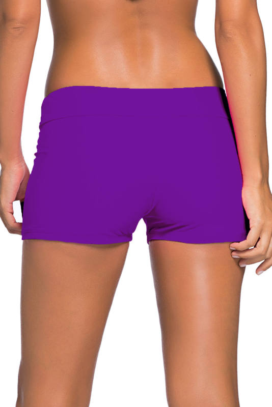 Purple Wide Waistband Swimsuit Bottom Shorts