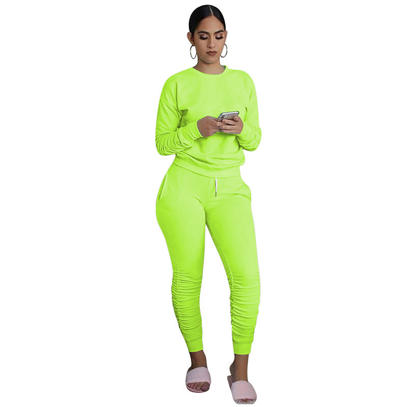 Green Cotton Blend Sweatshirt Joggers Loungewear Set TQK710133-28