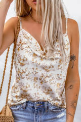 Beige Floral Print Drape Front Tank Top LC2567777-15