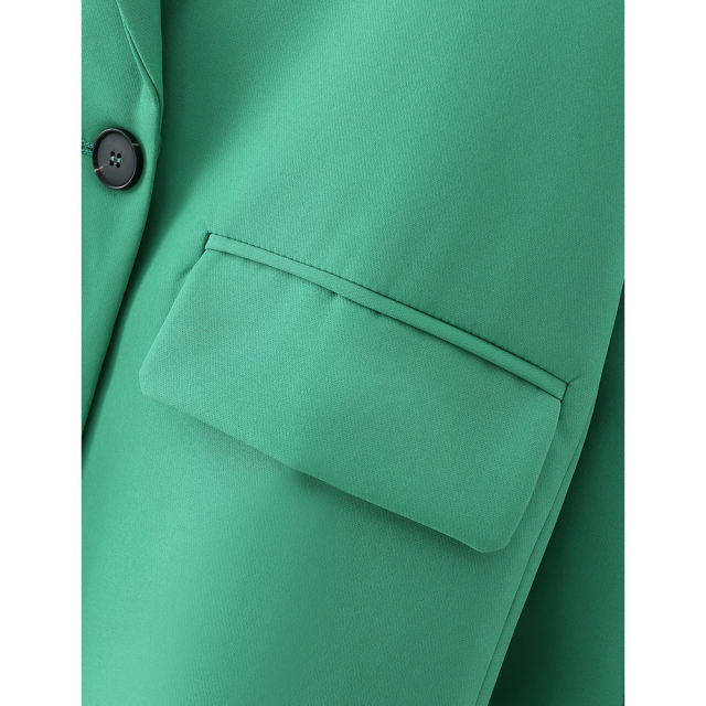 Green Lapel Collar Button Solid Color Blazer TQK260054-9