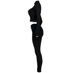 Black Cotton Blend Zipper Datail Long Sleeve Top with Pant Set TQK710132-2