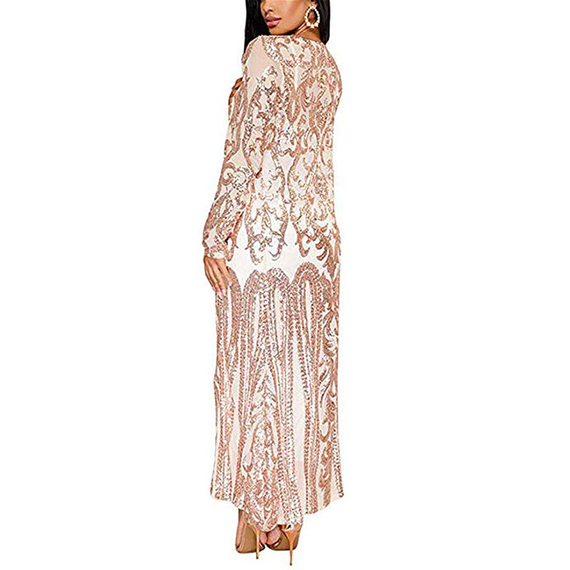 Apricot Sequined Perspective Long Cardigan TQK280045-18