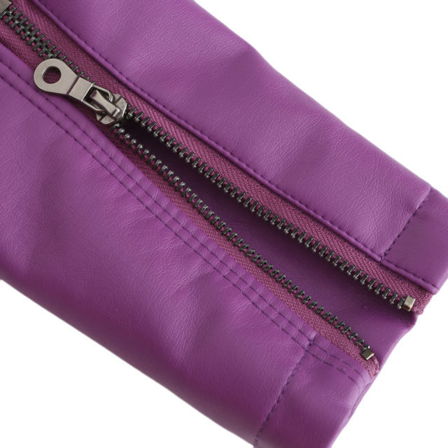 Purple Slim Fit Stand Collar PU Motorcycle Jacket TQK280091-8
