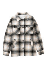 Black Vintage Plaid Fleece Lining Jacket LC854187-2