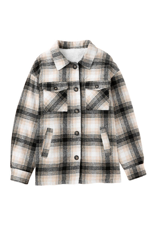 Black Vintage Plaid Fleece Lining Jacket LC854187-2