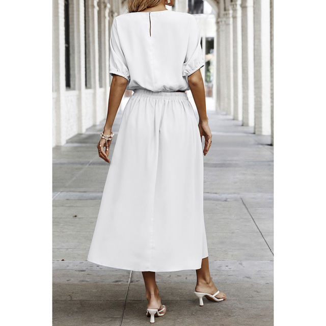 White Pleated Crop Top with Skirt Set TQX711094-1