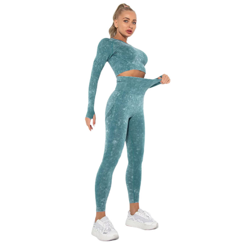 Dark Green Nylon Seamless Long Sleeve Pant Yoga Set TQE91361-36