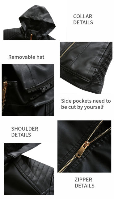 Black Fleece Lined Plus Size PU Leather Jacket TQK280097-2