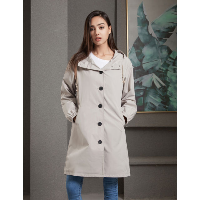 Light Gray Weatherproof Hooded Outdoor Rainproof Coat TQK280160-25