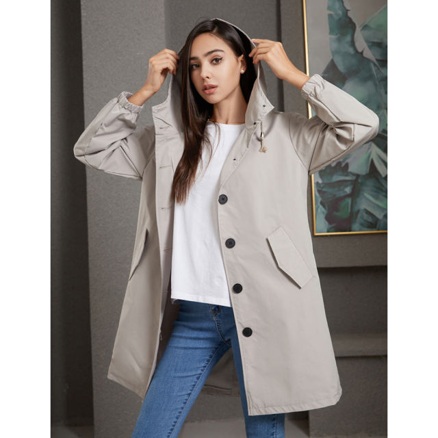 Light Gray Weatherproof Hooded Outdoor Rainproof Coat TQK280160-25