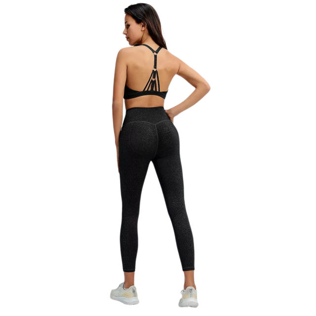 Black Front Criss-cross Bra with Pant Yoga Set TQE91346-2