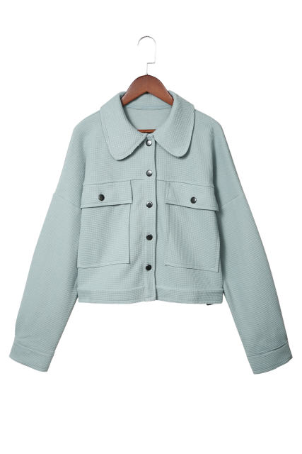 Sky Blue Waffle Knit Buttons Cropped Jacket with Pockets  LC8512529-4