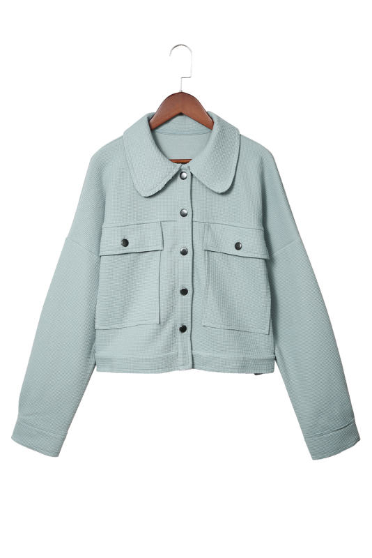 Sky Blue Waffle Knit Buttons Cropped Jacket with Pockets  LC8512529-4