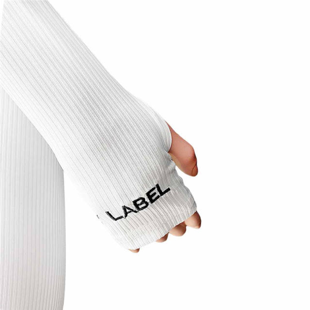 White Cotton Blend Zipper Datail Long Sleeve Top with Pant Set TQK710132-1