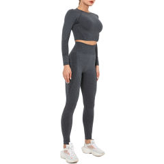 Black Seamless Long Sleeve Yoga Sports Set TQE00135-2