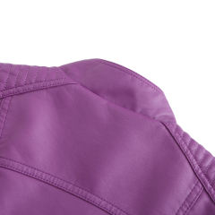 Purple Zipper Slim Fit Motorcycle PU Leather Jacket TQK280090-8